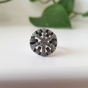 Vintage Sterling Silver & Marcasite Gemstone Circle Ring, Size 8